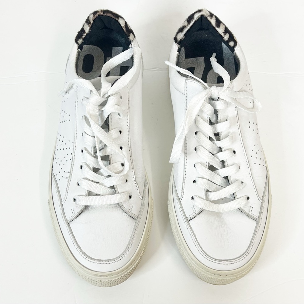 EUC P448 Women's Soho Lace Up Low-Top Sneakers in White/Dotted Calf Hair